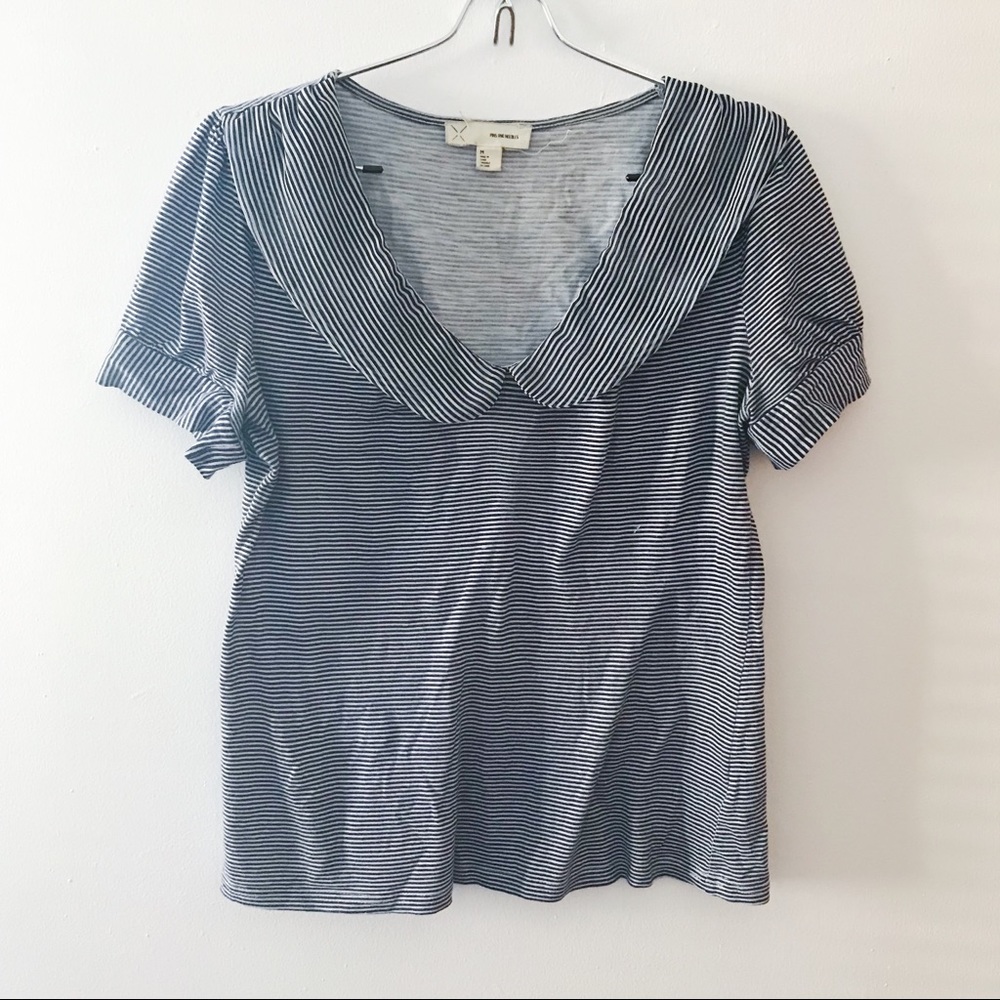 navy blue striped peter pan collar top